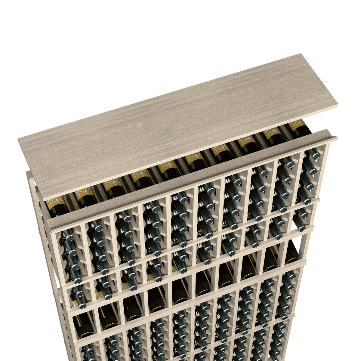 10-column wine rack top shelf, light grey, bottles stored in front-row slots