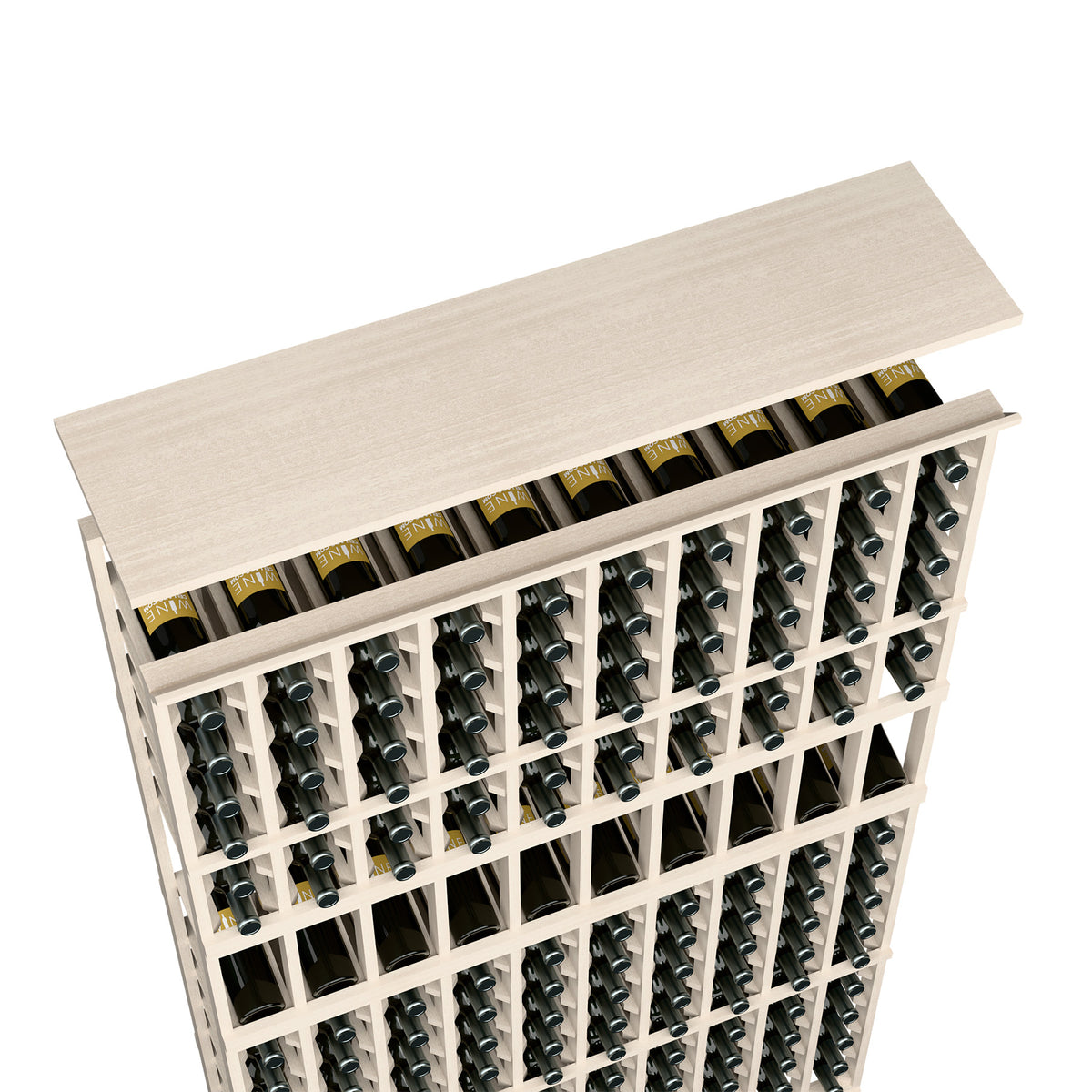 10-column wine rack top shelf, pale grey, bottles displayed in slot grid
