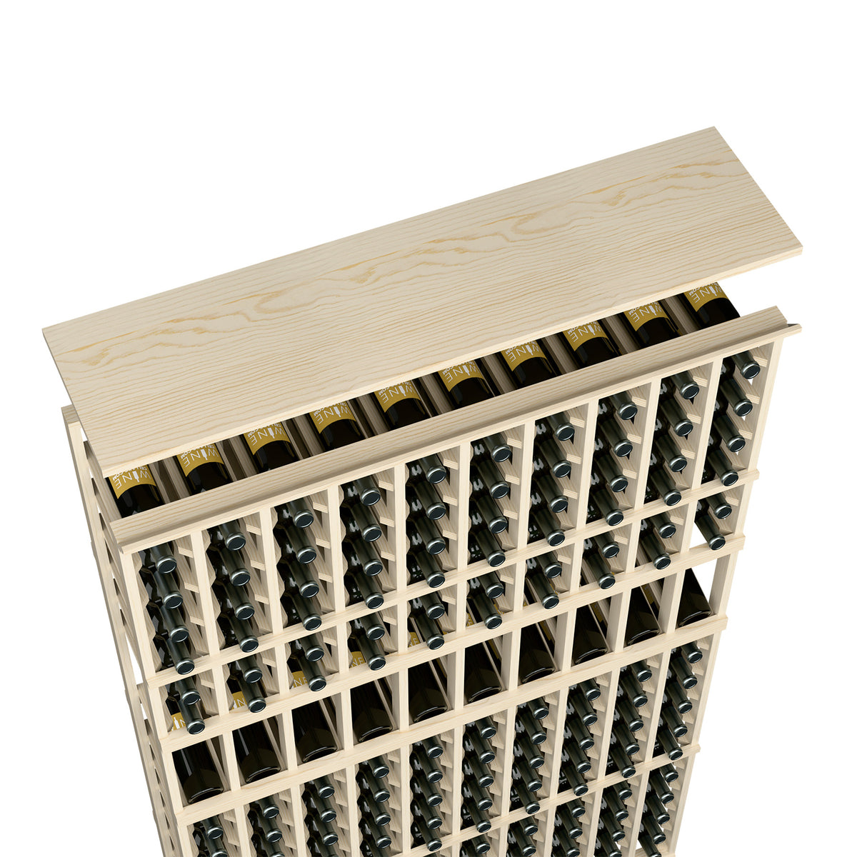 Wine rack top shelf for 10-column rack with bottle slots, natural light wood.