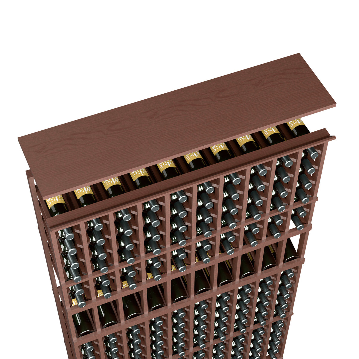 Wine rack top shelf for 10-column rack with bottle slots, dark brown wood.