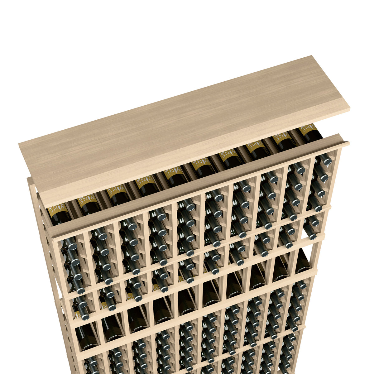 Wine rack top shelf for 10-column storage, light wood, bottles in open square slots