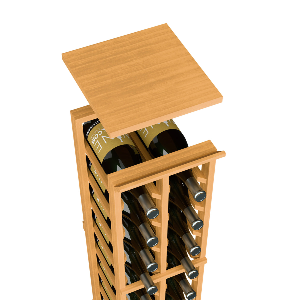 Wheat-gold wood top shelf for 2-column wine rack with bottle storage below