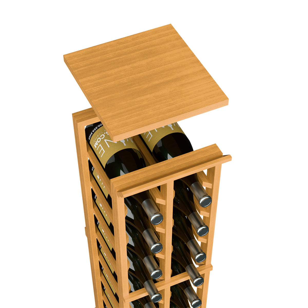 Light golden wood top shelf for 2-column wine rack, square panel and rails