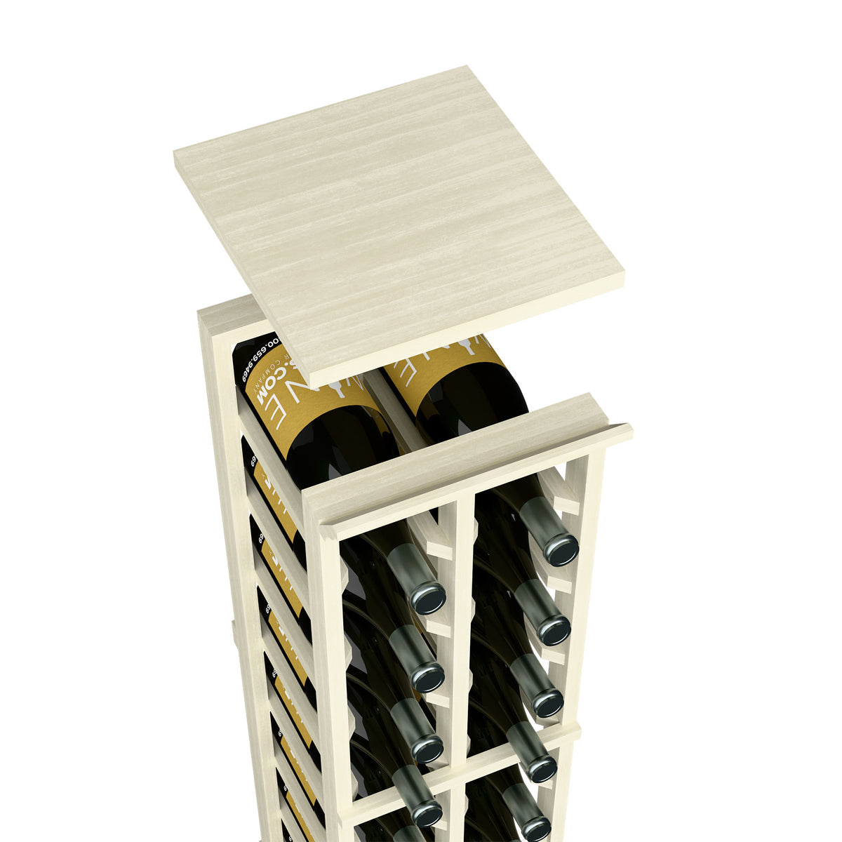 Whitewashed wood top shelf for 2-column wine rack, square tabletop
