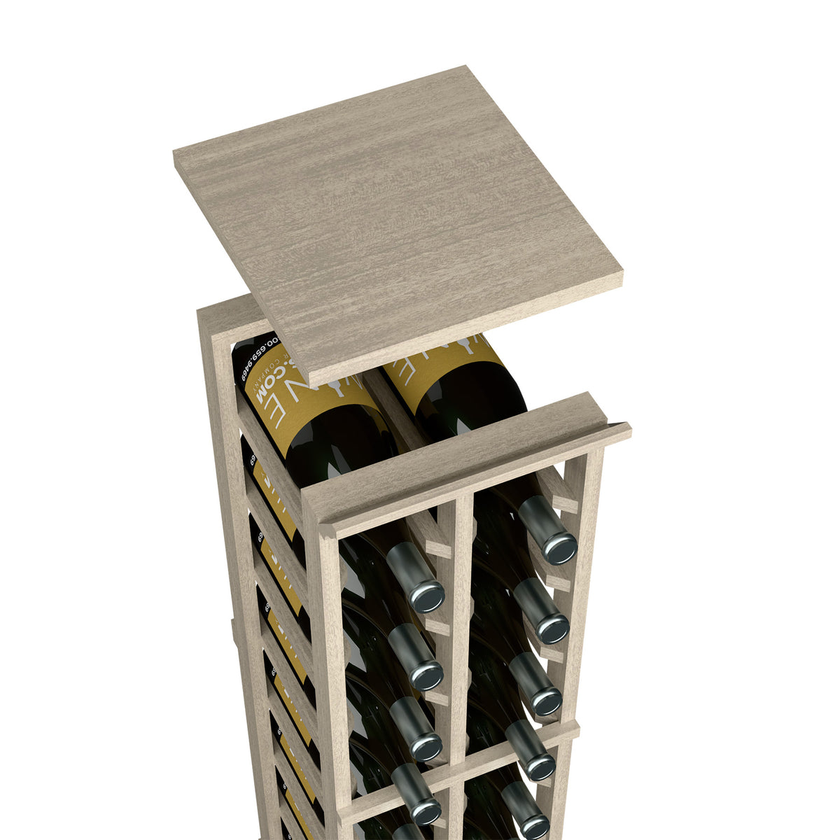 Wine rack top shelf for 2-column magnum rack, light gray top panel over bottles