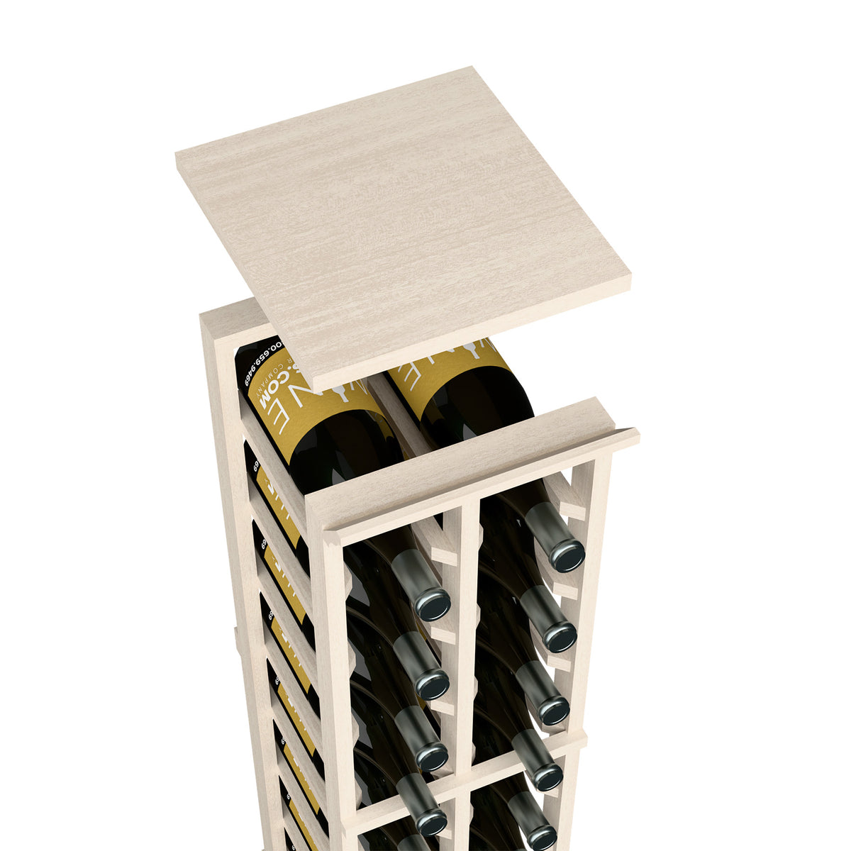 Wine rack top shelf for 2-column magnum rack, whitewashed light wood top panel