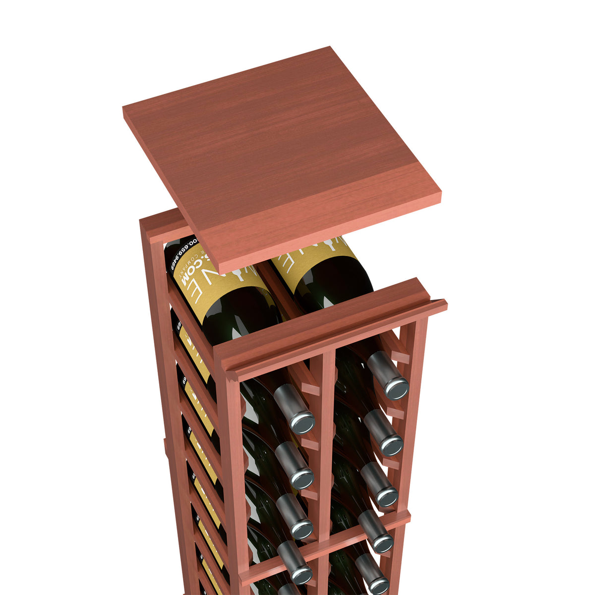 Cherry red wood top shelf for 2-column magnum wine rack, square board on frame