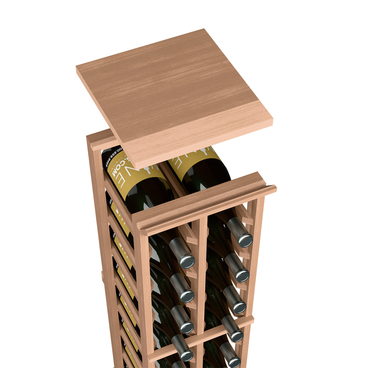 Light tan wood top shelf for 2-column magnum wine rack, square board on rack frame