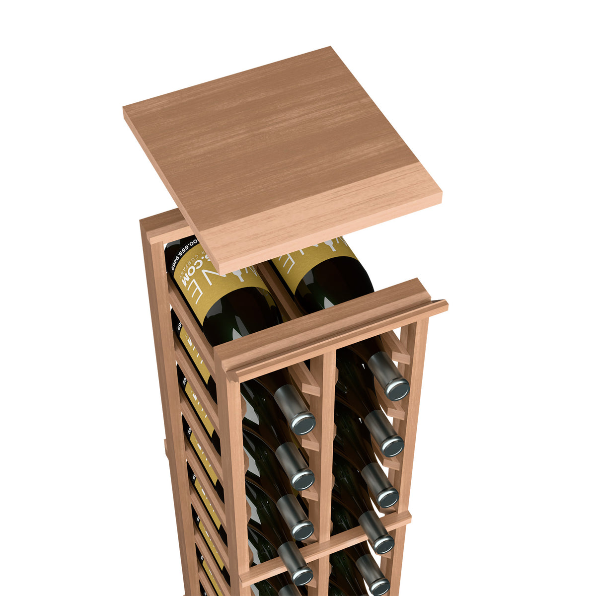 Pale light wood top shelf for 2-column magnum wine rack, square board on frame