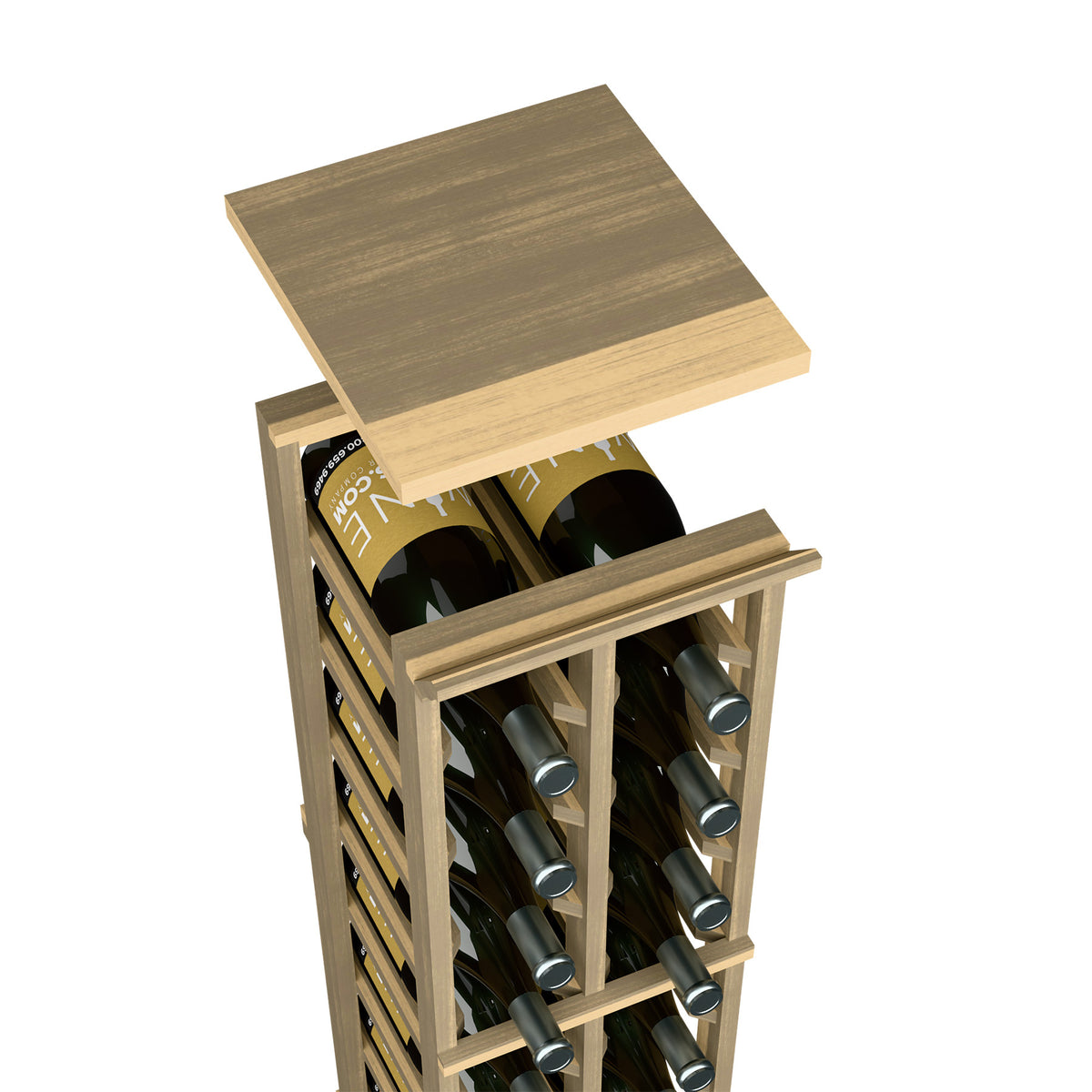 Smoky gray wood top shelf for 2-column magnum wine rack, square board on frame