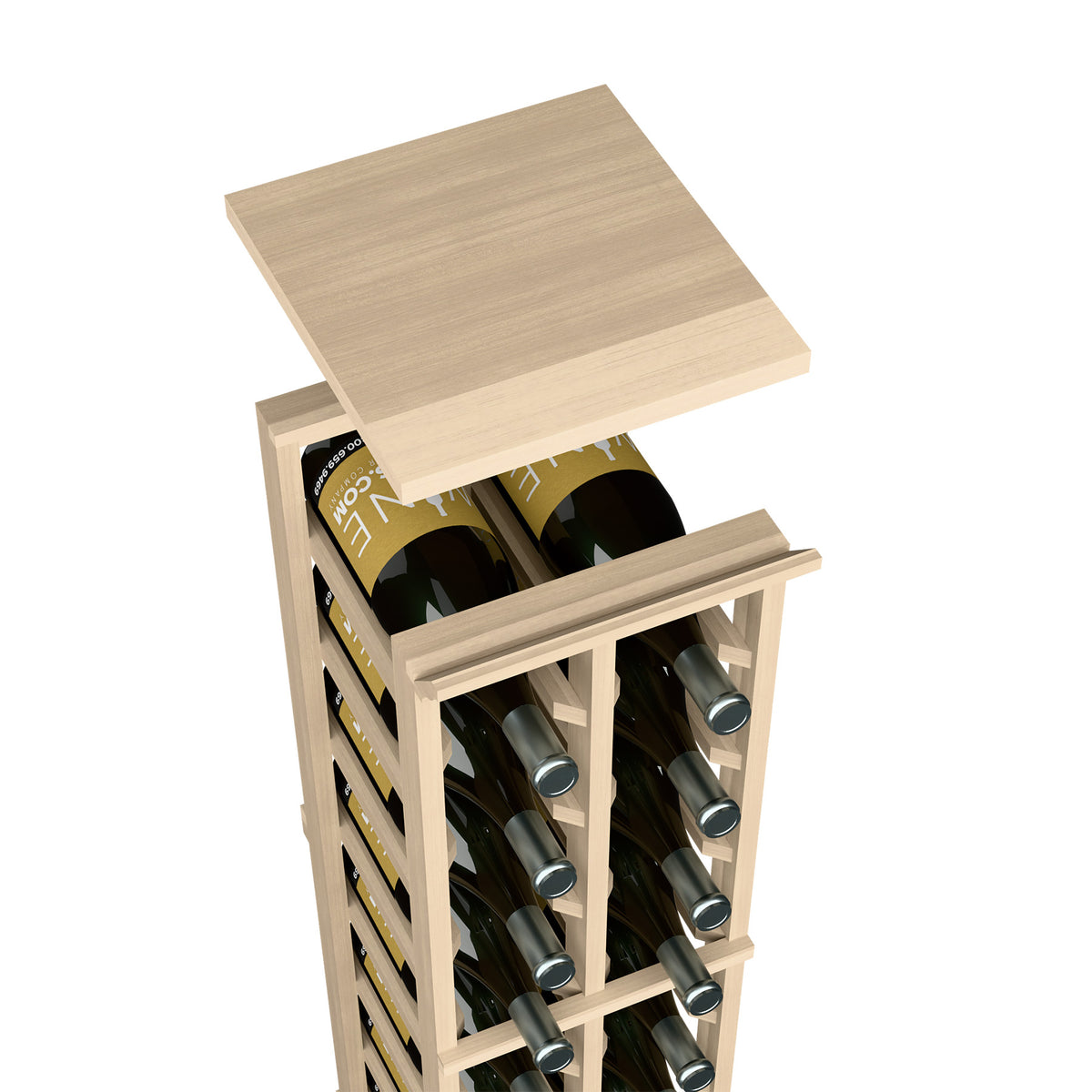 Light wood top shelf for 2-column magnum wine rack, with upper bottle cradles