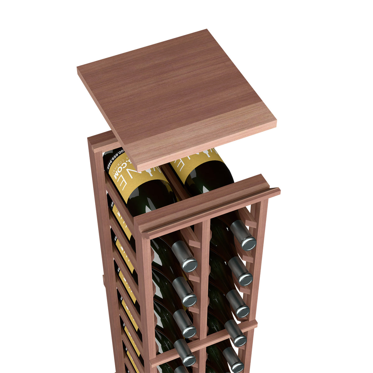 Walnut-toned wood top shelf for 2-column magnum wine rack, with bottle cradles