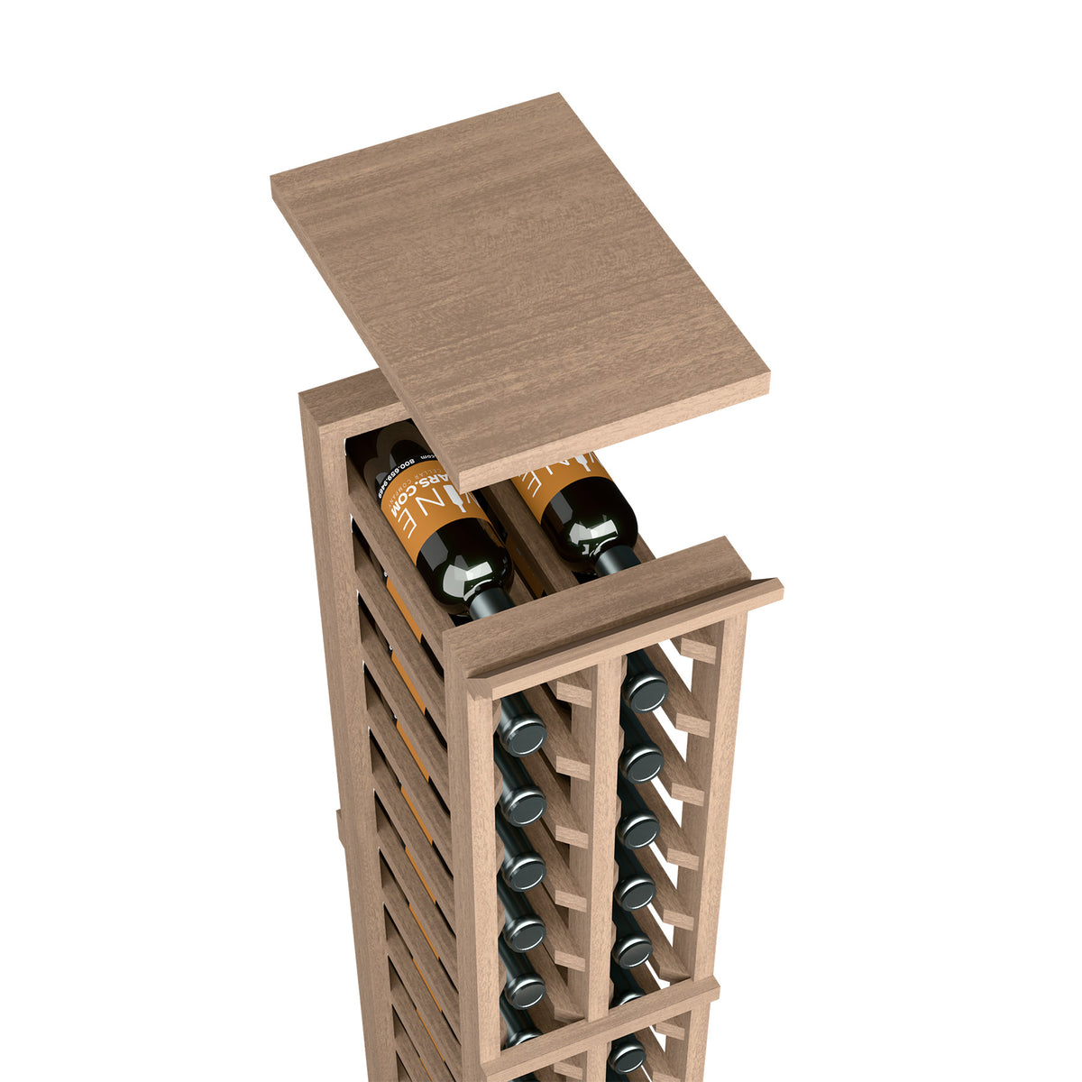 Medium brown wood wine rack top shelf for two-column split wine storage