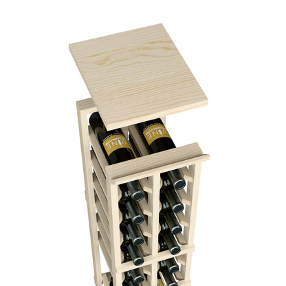 Square top shelf wood wine rack with two bottle rows, light natural finish.