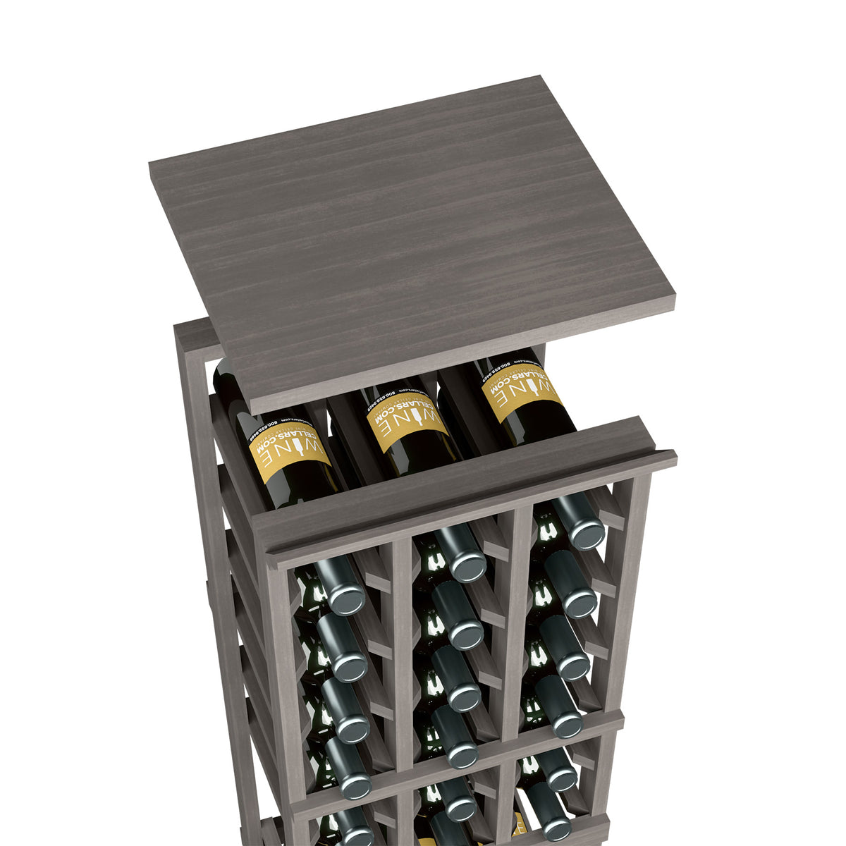 Dark gray solid top shelf for 3-column rack with wine bottle storage