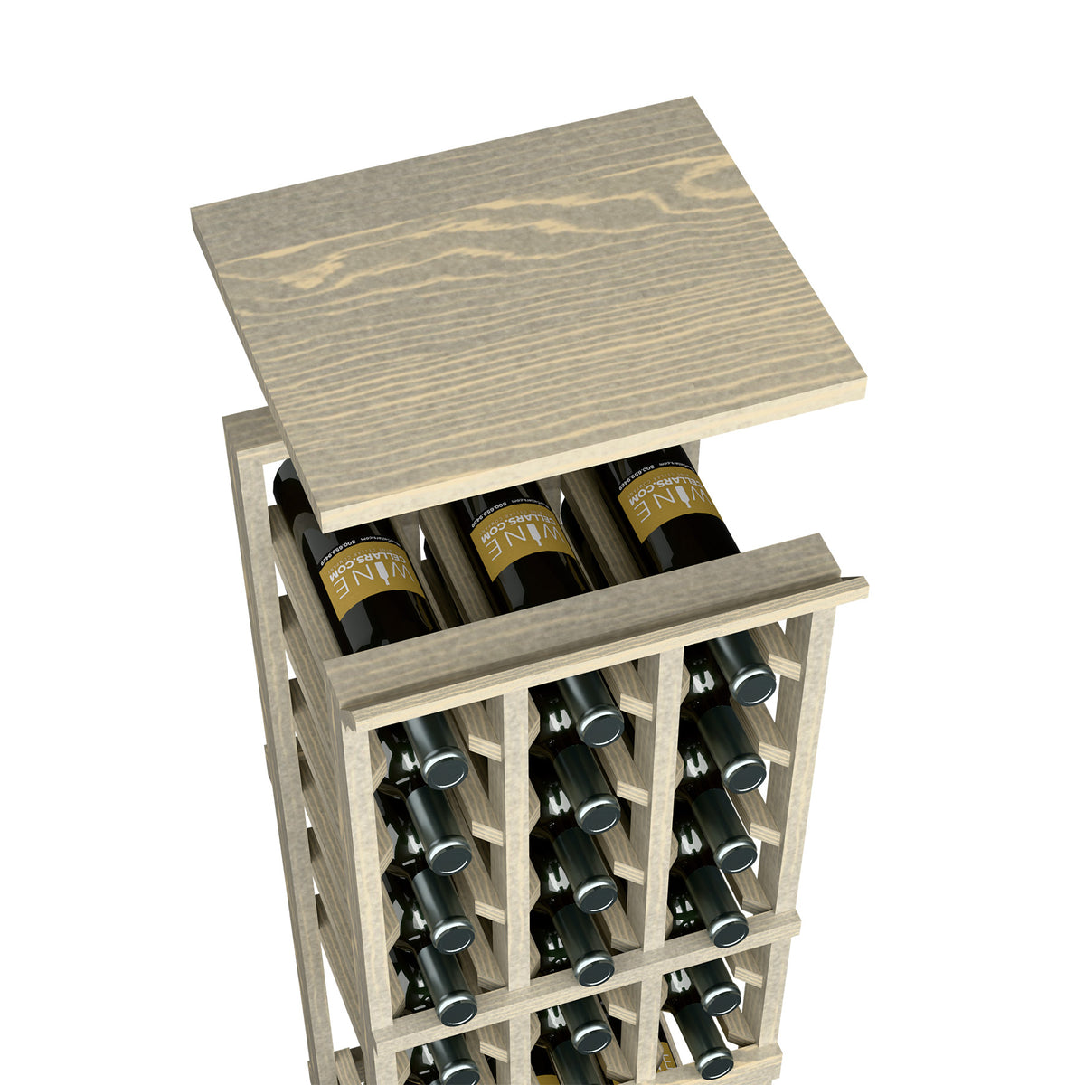 Gray stained top shelf with wood frame for a 3-column wine rack