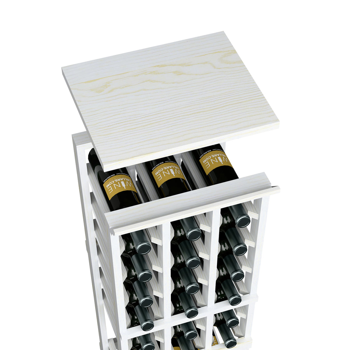 White top shelf for a 3-column wine rack with slotted wood frame