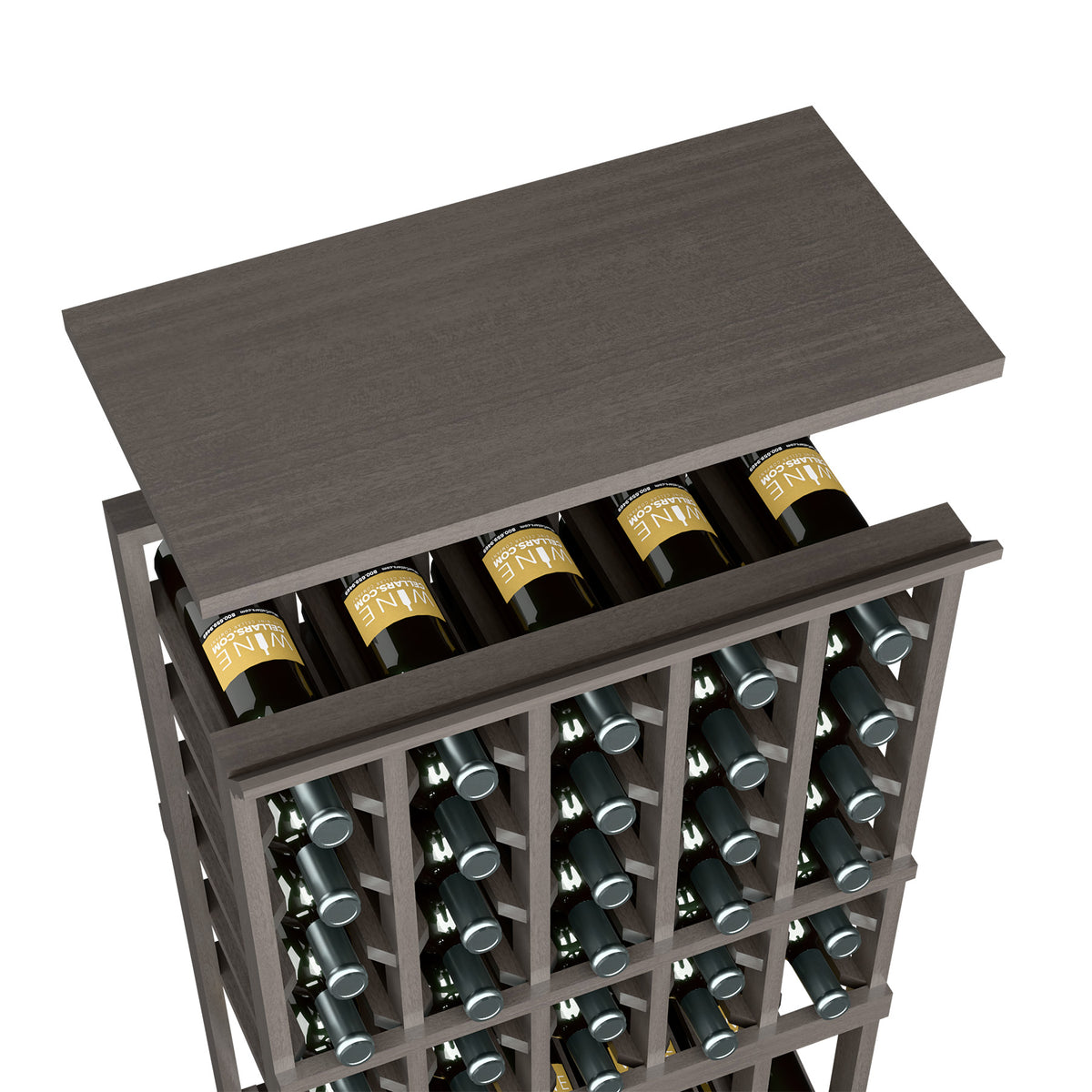 Dark gray solid top shelf for a 5-column wine rack, with bottle openings below