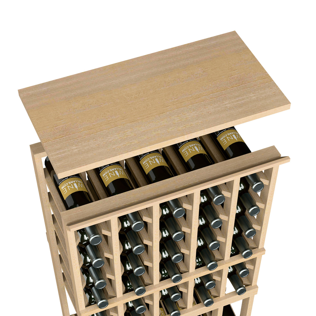 Light tan solid top shelf for a 5-column wine rack with bottle openings below
