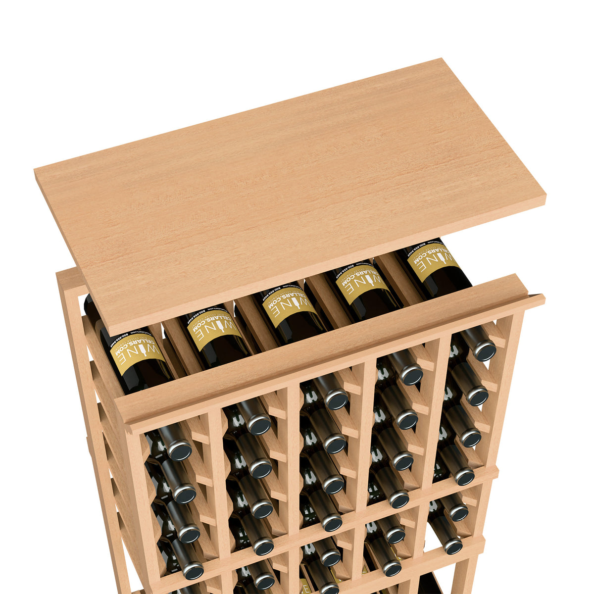 Natural solid wood top shelf for 5-column wine rack, with wine bottle display compartments