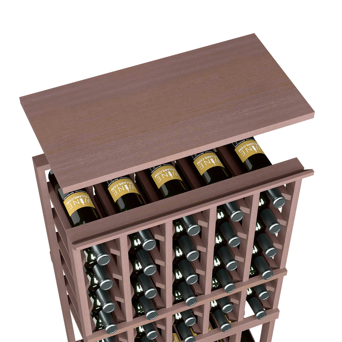 Espresso-tone solid wood top shelf for 5-column wine rack, with wine bottle holders