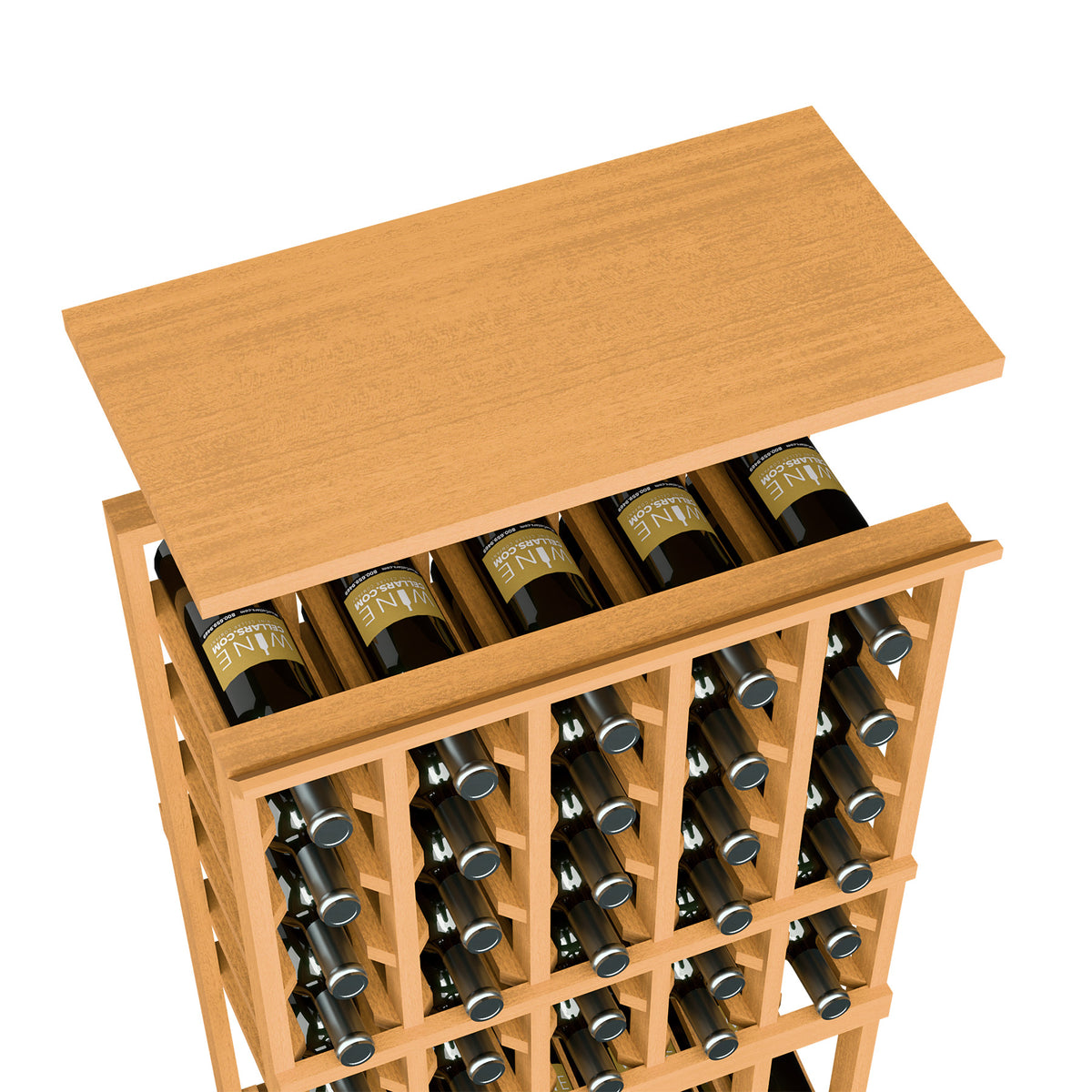 Warm wheat solid wood top shelf for 5-column wine rack, featuring bottle cubby rows