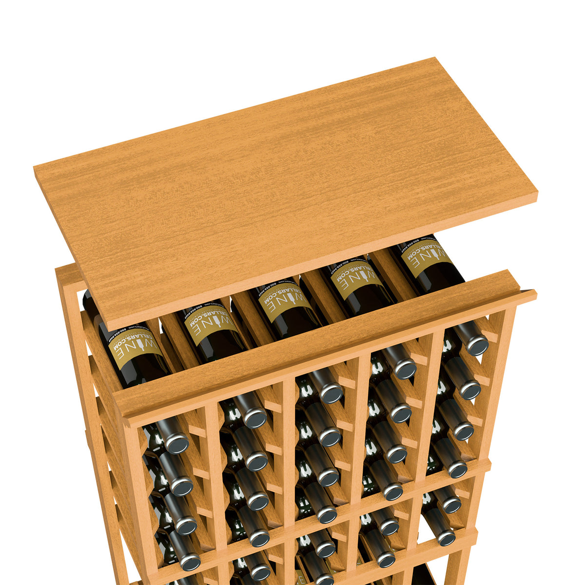 Light amber wheat solid wood top shelf for 5-column wine rack with bottle bottle slots