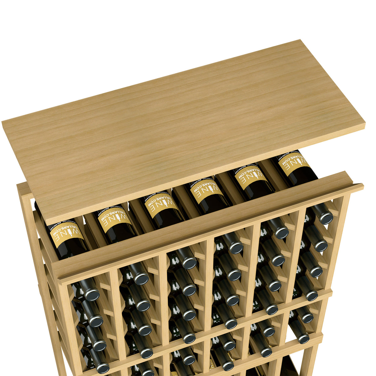 Wooden top shelf for 6-column wine rack, natural light wood finish with bottle slots