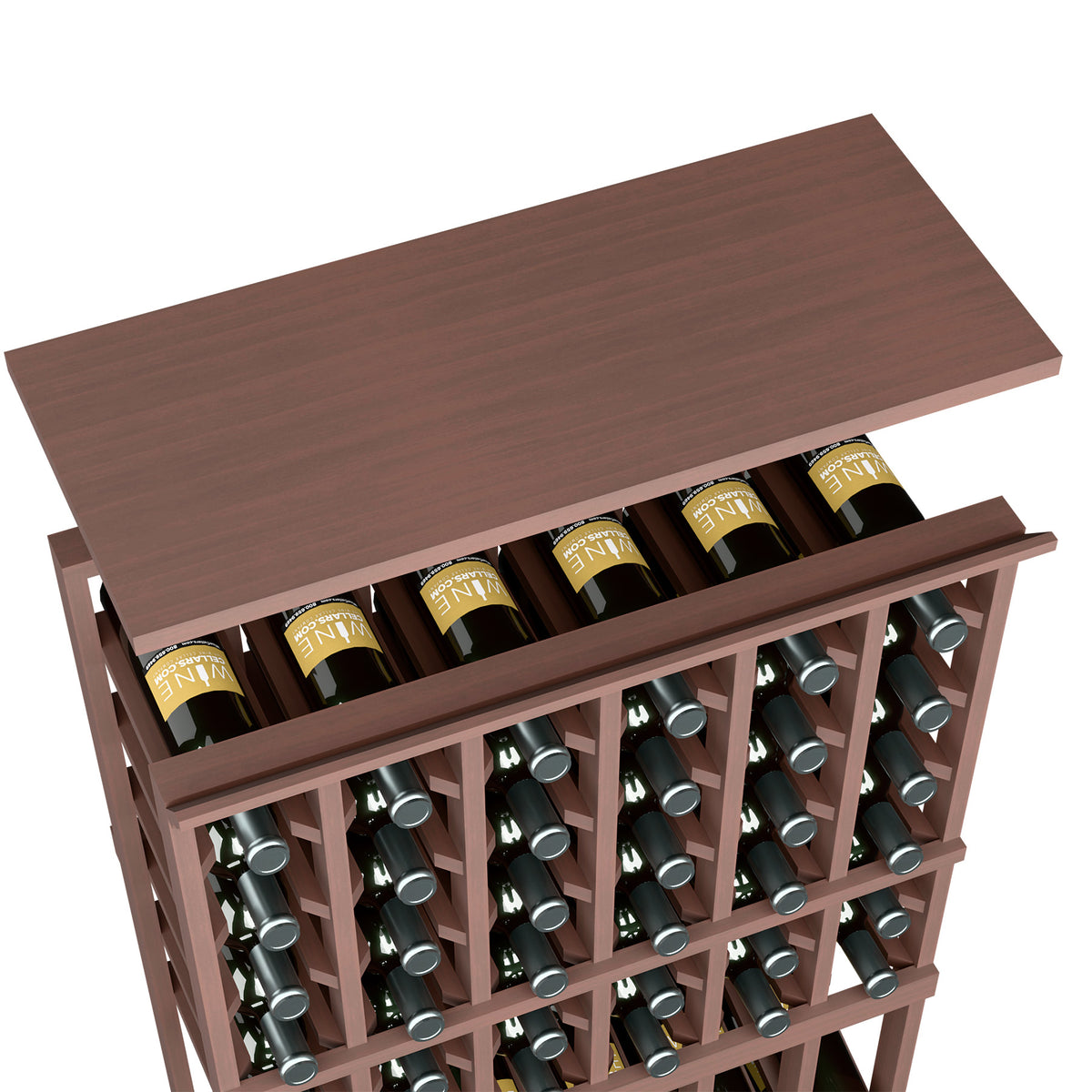 Wooden top shelf for 6-column wine rack, espresso-brown finish with bottle holder slots