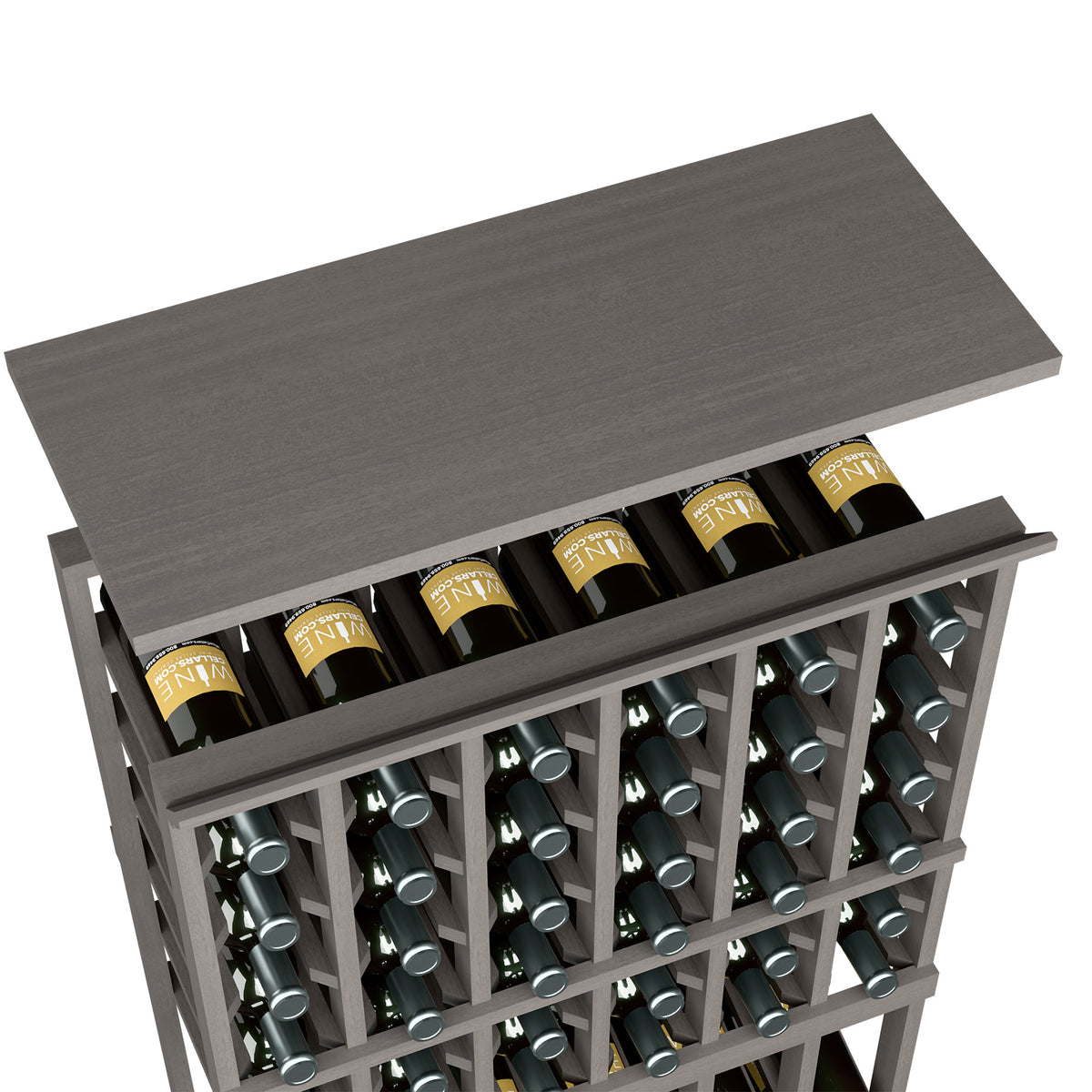 Wine rack top shelf for 6-column rack with dark gray wood and bottle slots