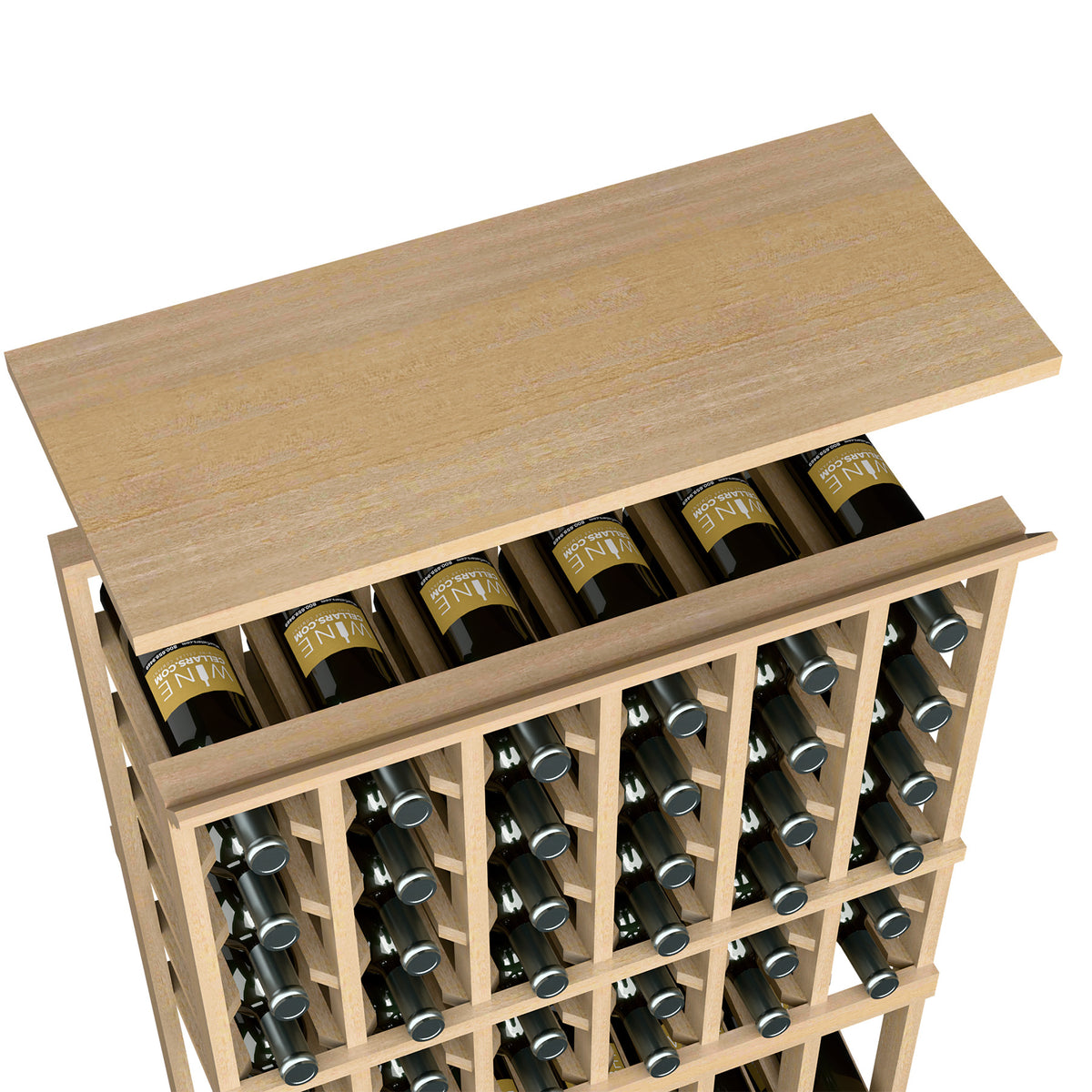 Wine rack top shelf for 6-column rack with pale beige wood and bottle storage grid