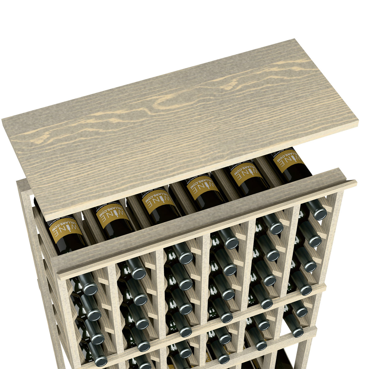 Grey wood top shelf for 6-column wine rack with front bottle slots