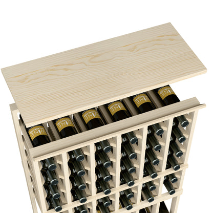 Light natural wood top shelf for 6-column wine rack with bottle compartments