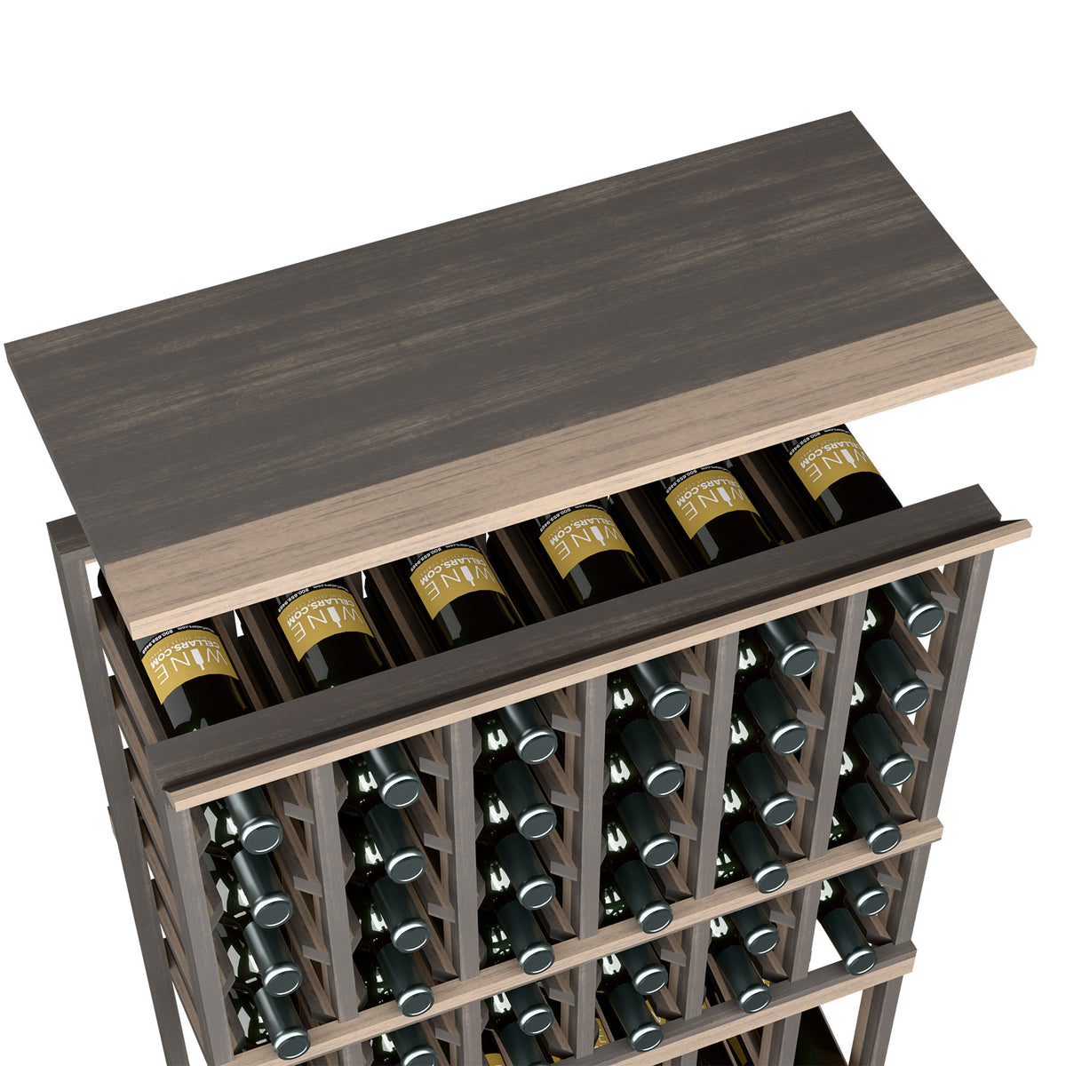 Wood top shelf for 6-column rack with bottle slots, dark espresso finish
