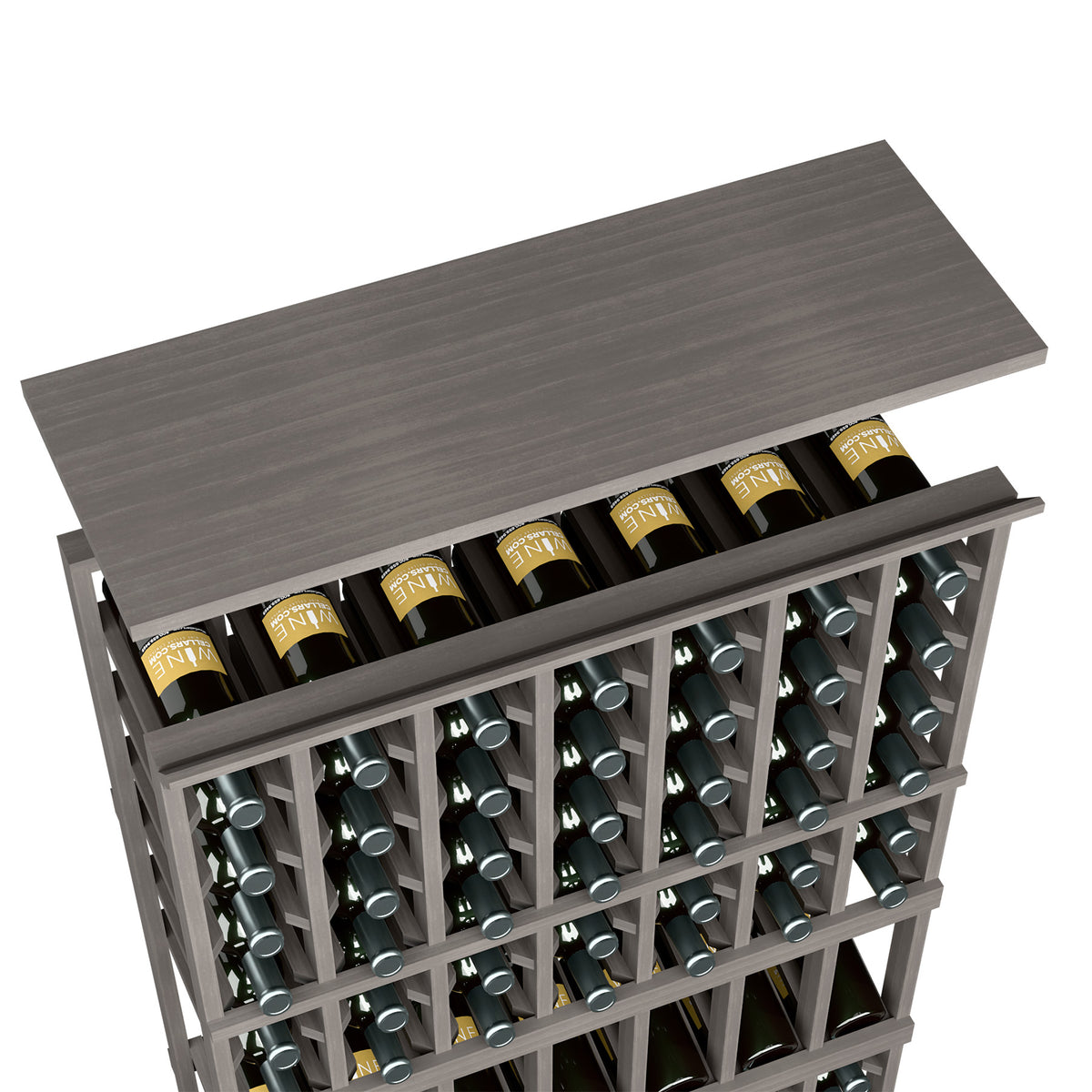 Dark gray wood top shelf for 7-column wine rack with bottle slots