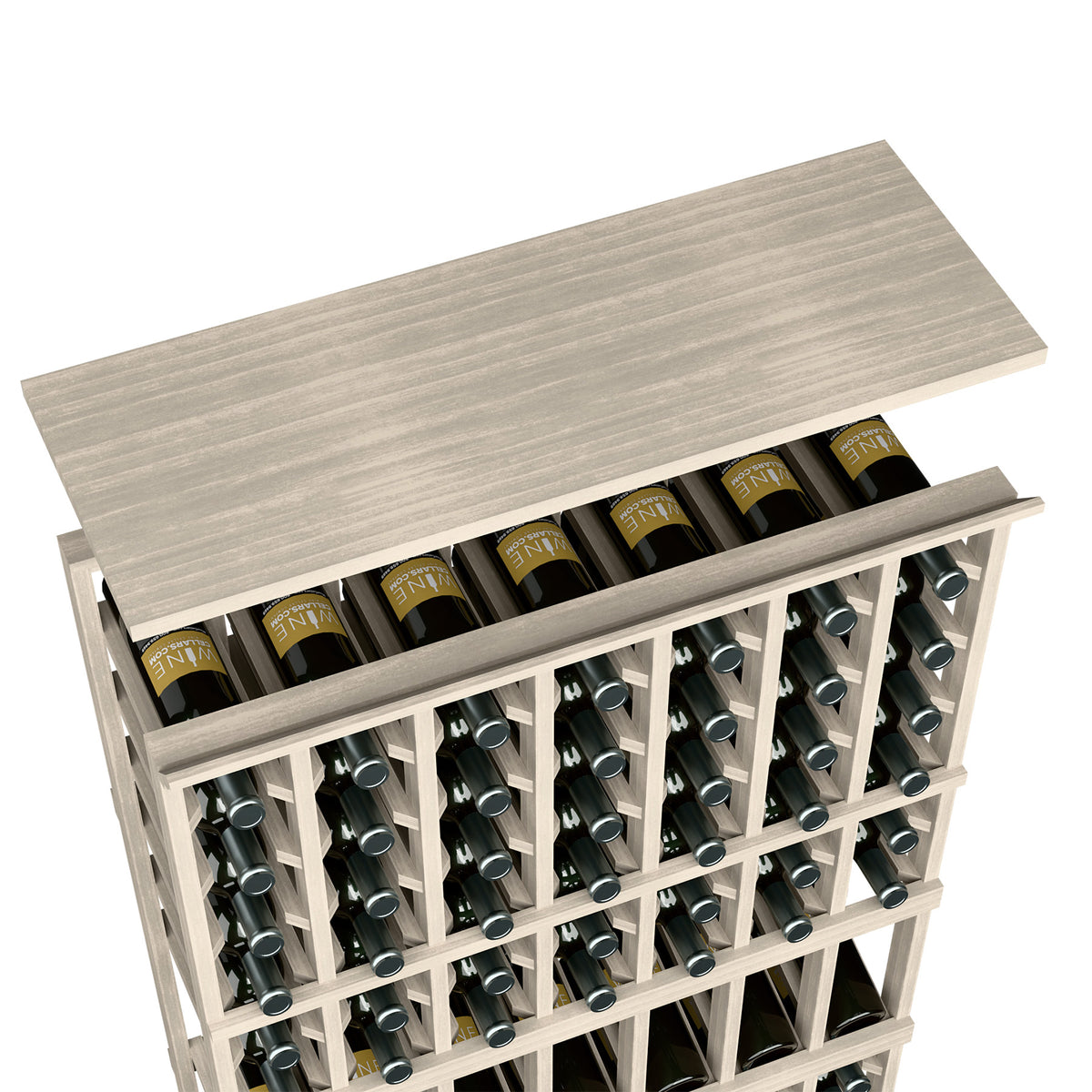 Solid wood top shelf for 7-column wine rack in light grey with bottle slots