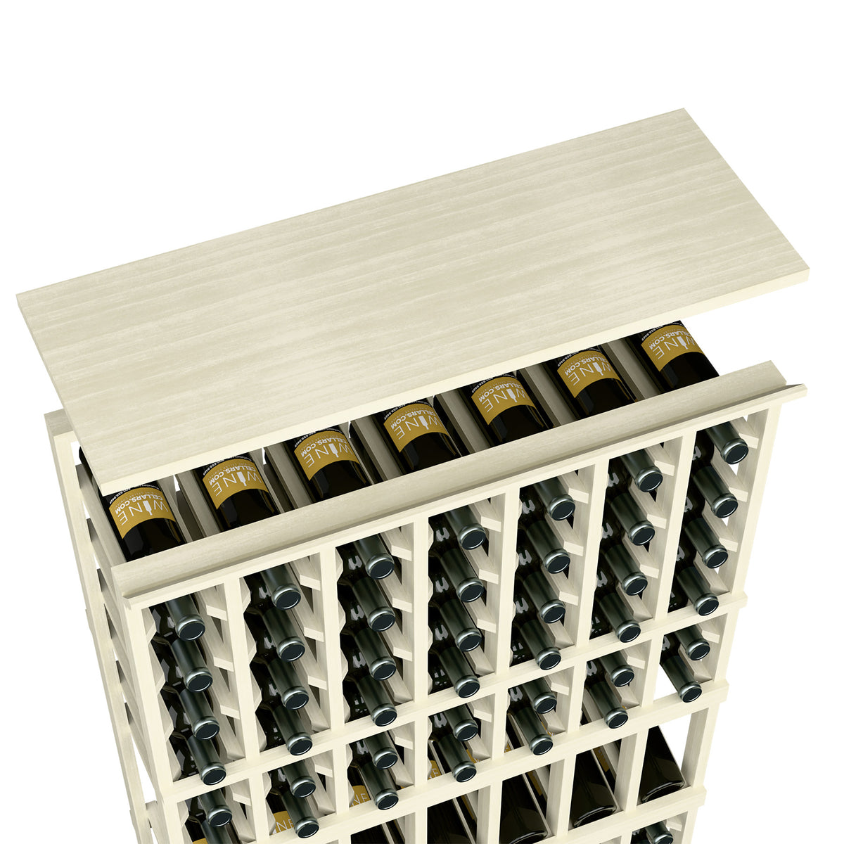 Solid wood top shelf for 7-column wine rack in off-white with bottle slots