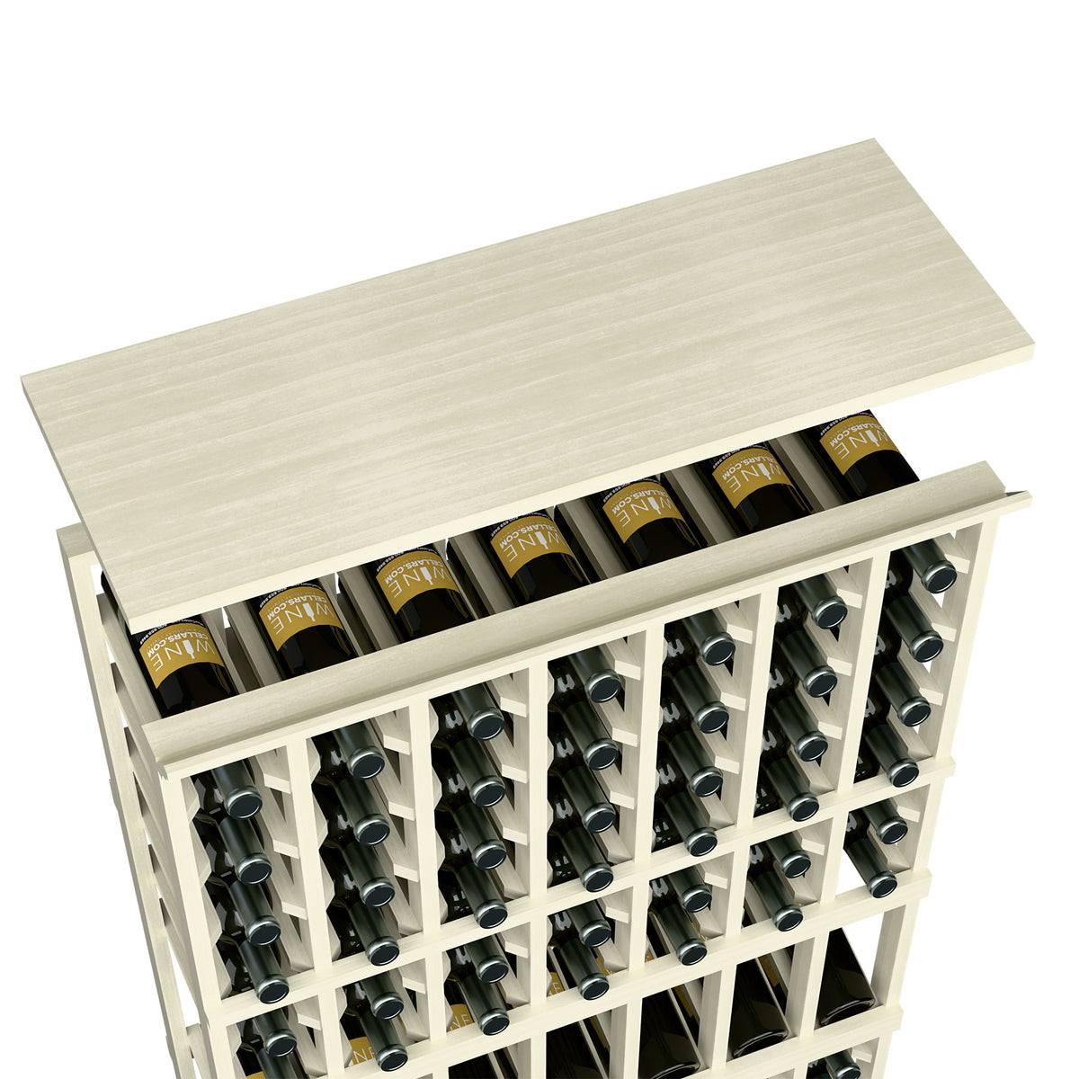 Solid wood top shelf for 7-column wine rack in pale grey with bottle holders