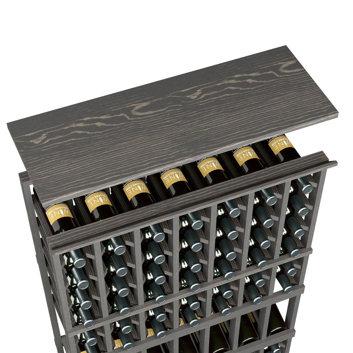 Dark gray wood top shelf for 7-column wine rack with bottle slots