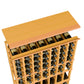 Light golden wood top shelf on 7-column wine rack, showing bottle openings across rows