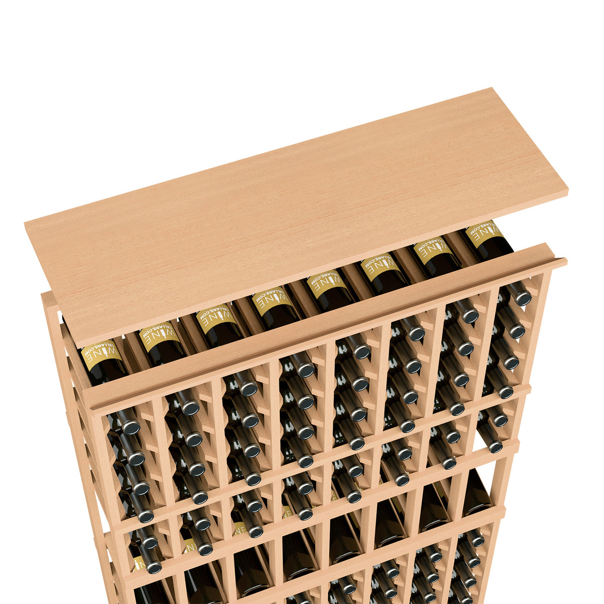 Light wood top shelf for 8-column wine rack with bottle slots