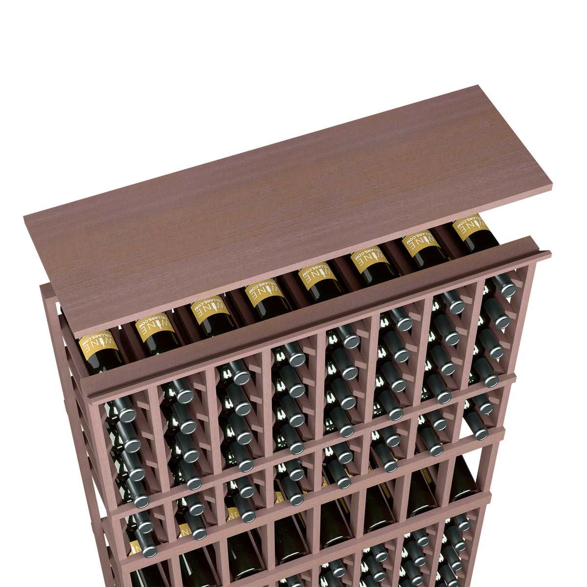 Dark brown wood top shelf for 8-column wine rack with bottle storage