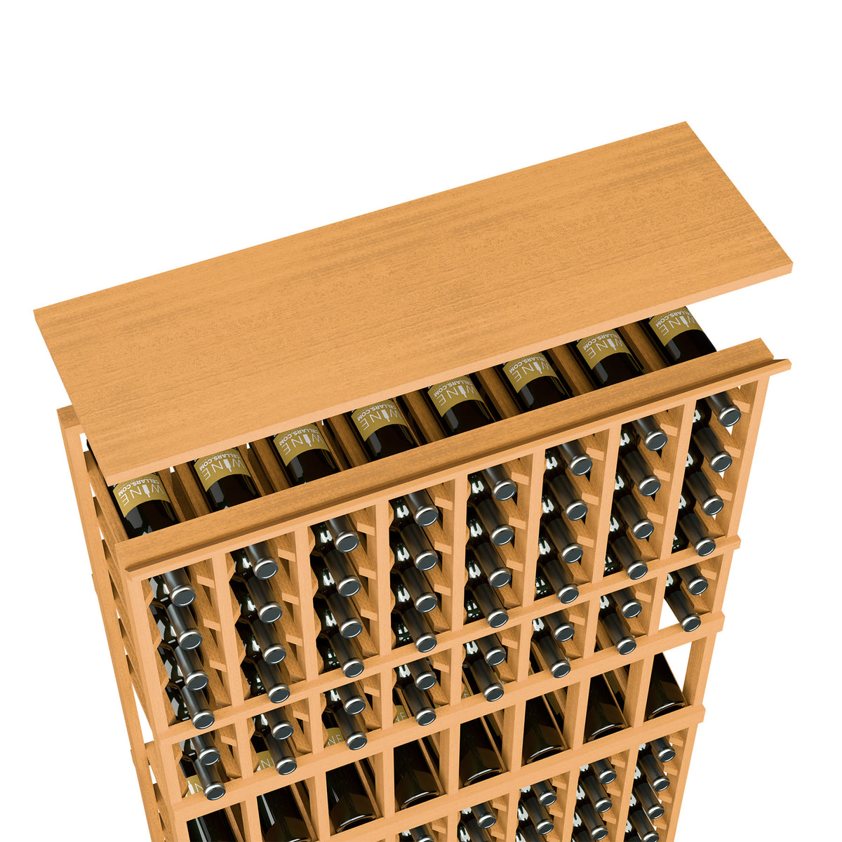 Wheat-colored wood top shelf for 8-column wine rack with bottle slots