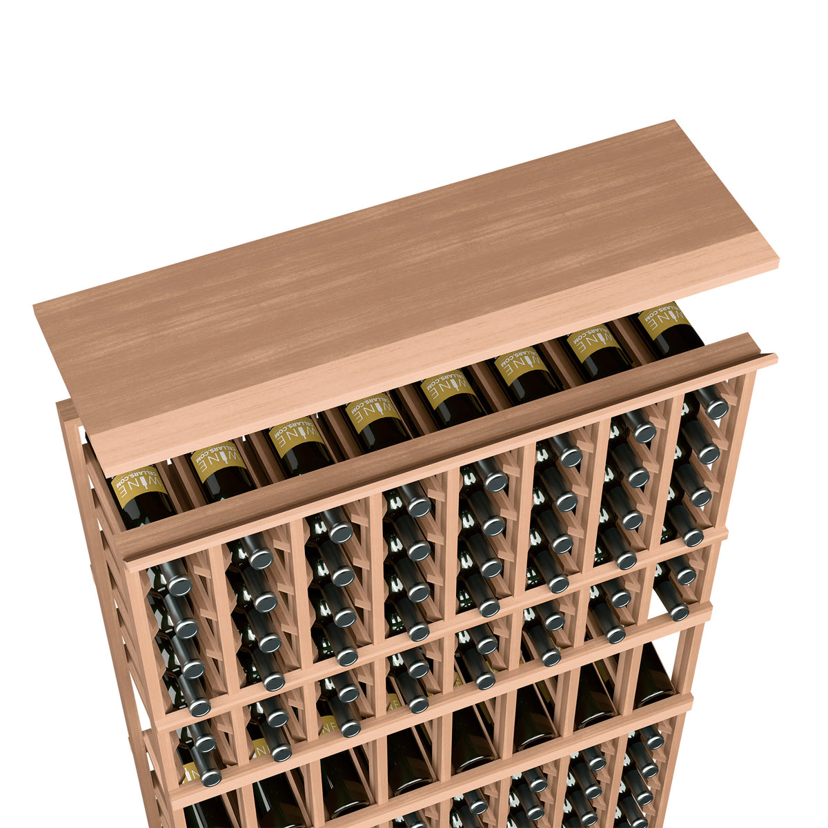 Light wood top shelf for 8-column wine rack with bottle storage slots