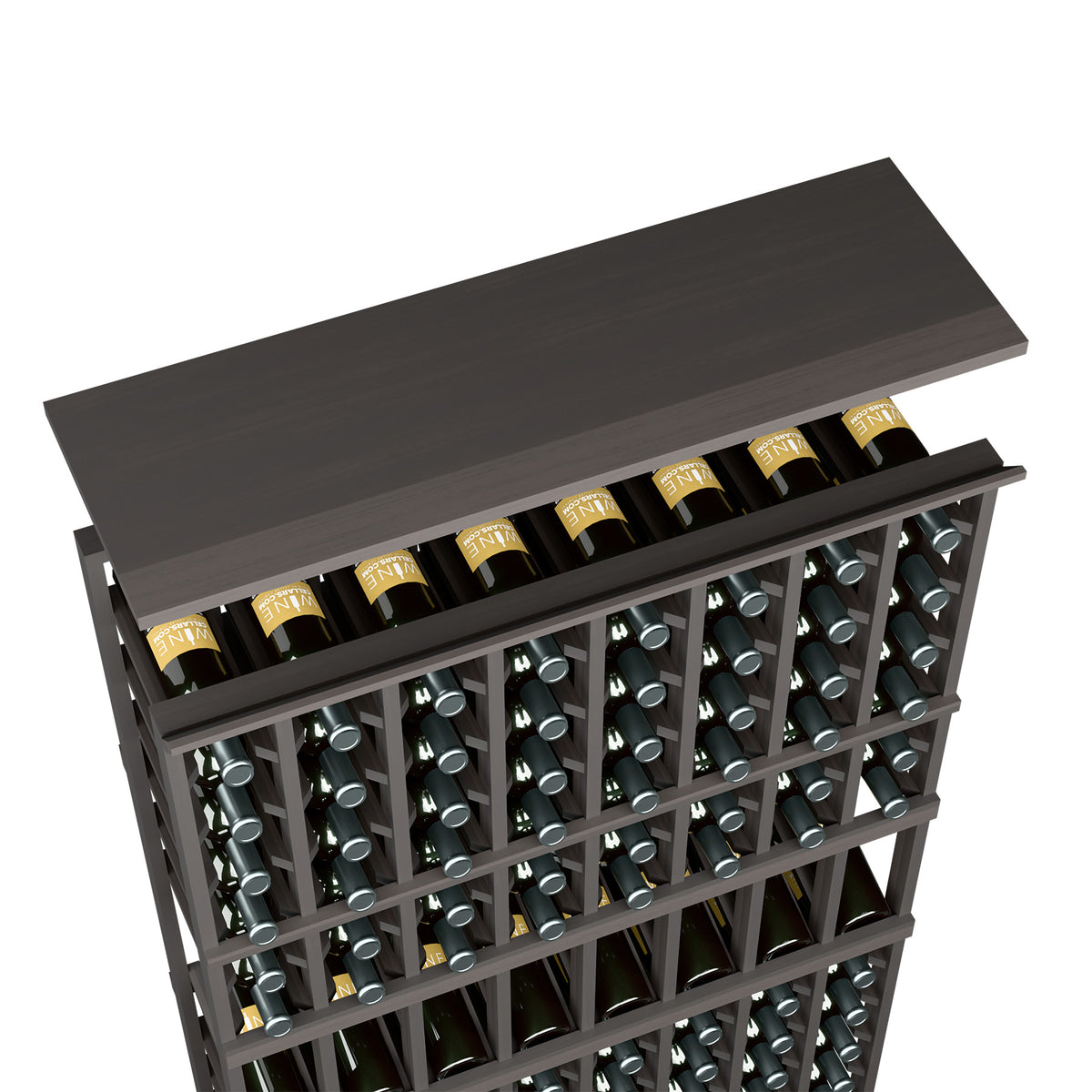 Espresso-dark wood top shelf for 8-column wine rack with bottle holders