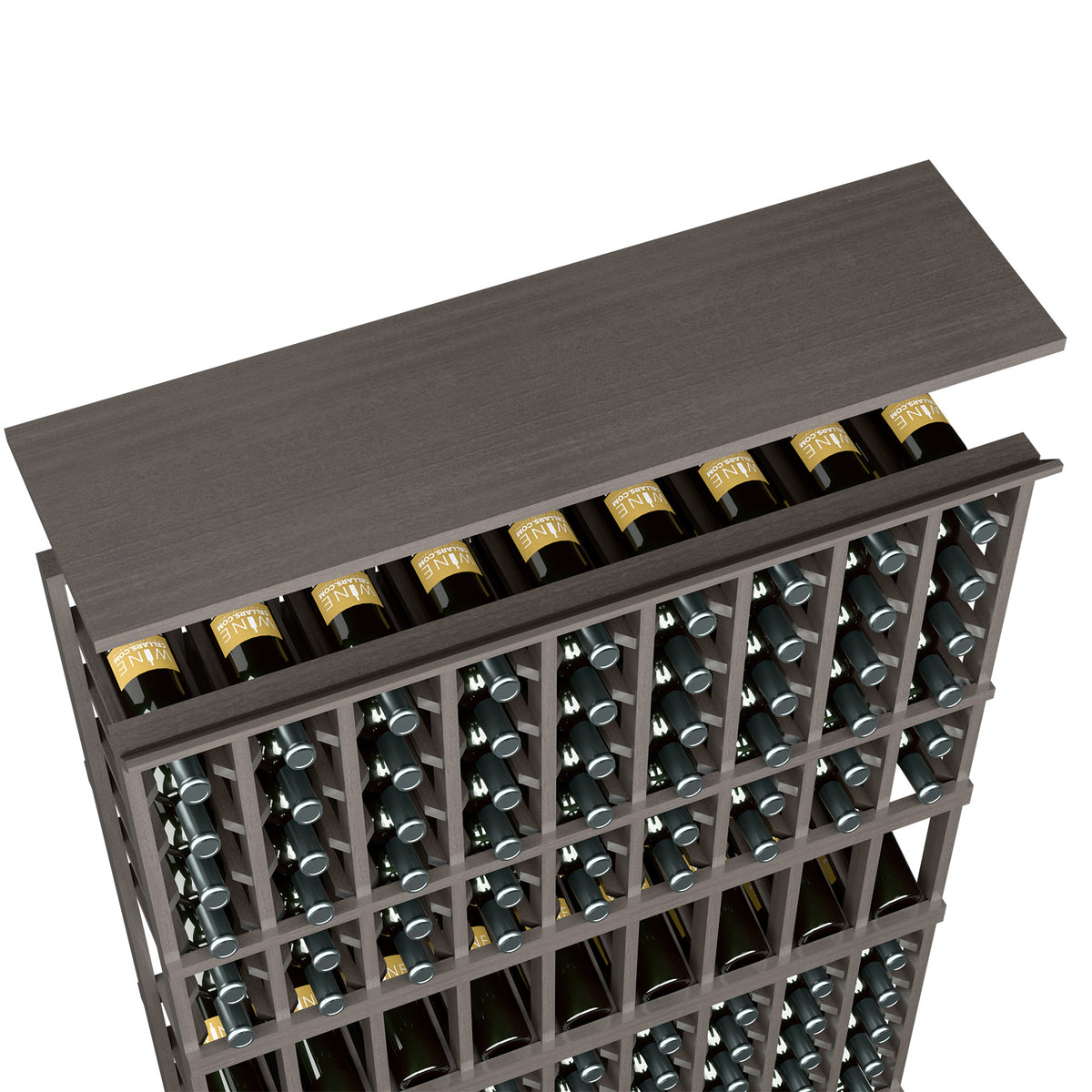 Dark grey 9-column wine rack with top shelf and bottle storage grid