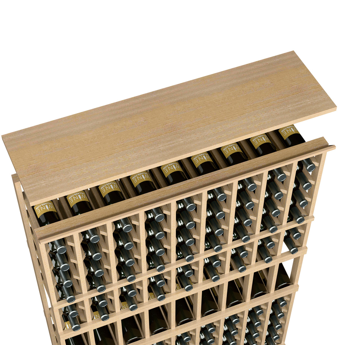 Pale beige 9-column wine rack with top shelf and organized bottle compartments
