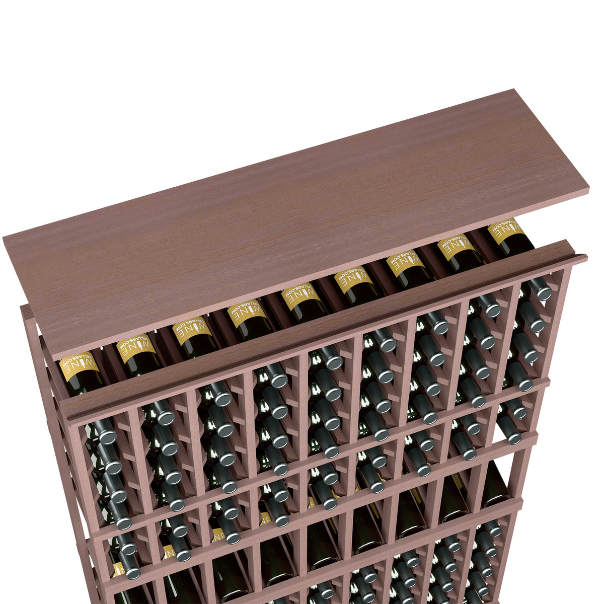 Espresso brown 9-column wine rack with solid top shelf and bottle slots