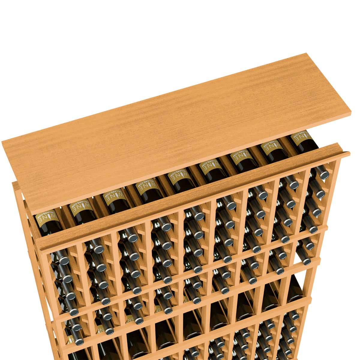 Wheat wood 9-column wine rack with solid top shelf and bottle slots