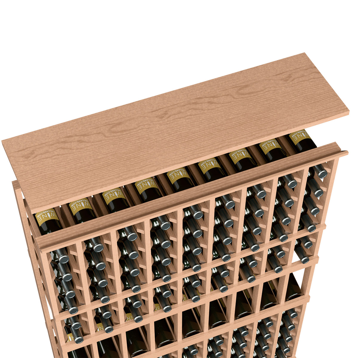 Solid wood top shelf for 9-column wine rack, warm light tone with bottle slot rows